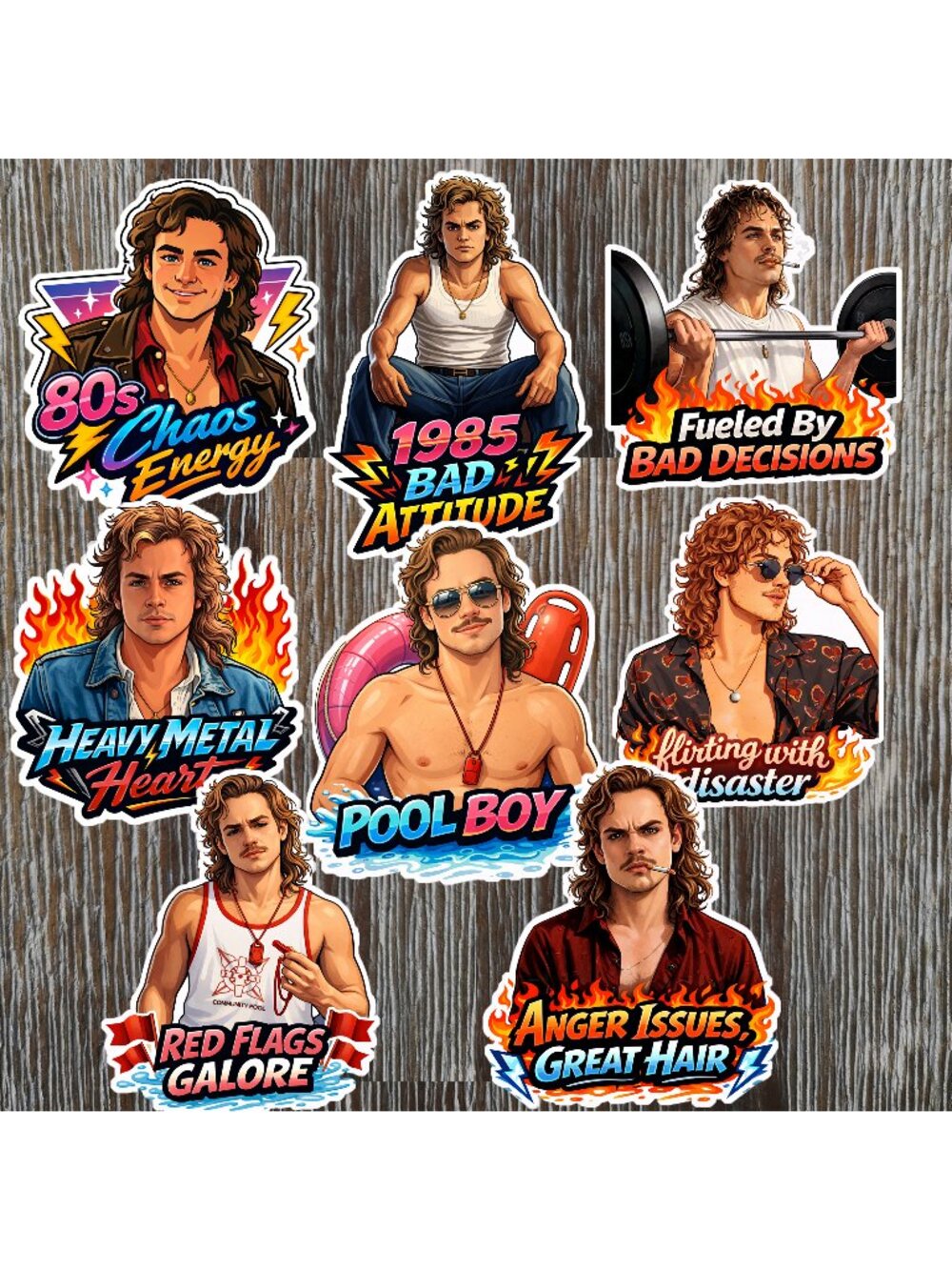 8 pc BILLY HARGROVE Stranger Things Vinyl Stickers lot